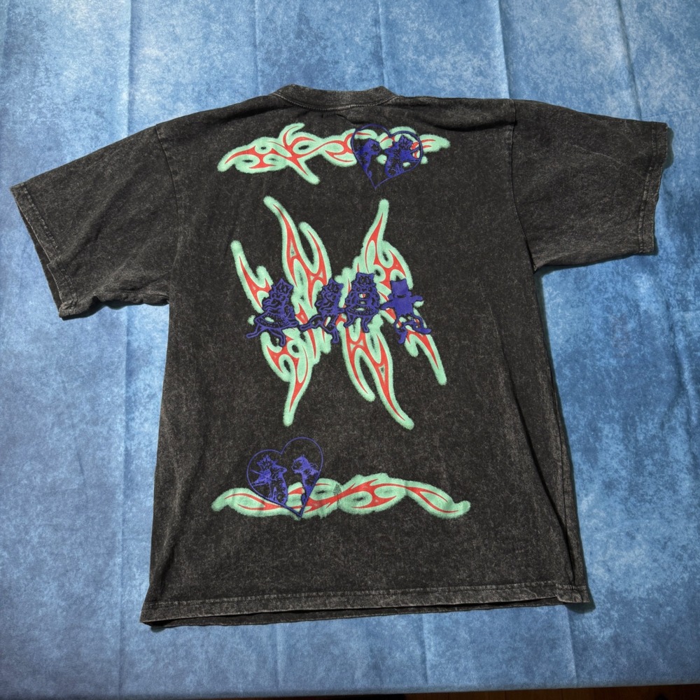 Y2K Grunge Strange Daze Tribal Heart Graphic Acid Wash T-Shirt Medium